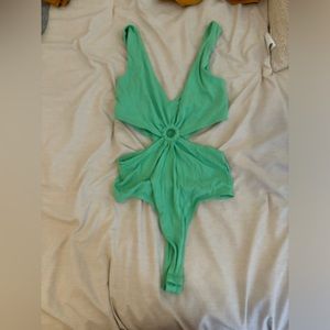 Green wild fable cutout bodysuit